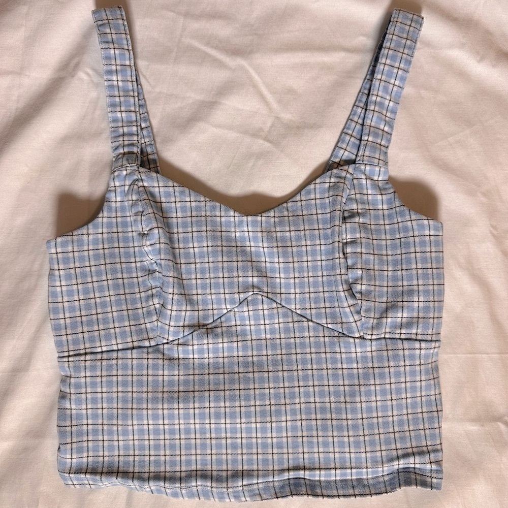 Hollister Blue and White Sleeveless Crop Tank Top